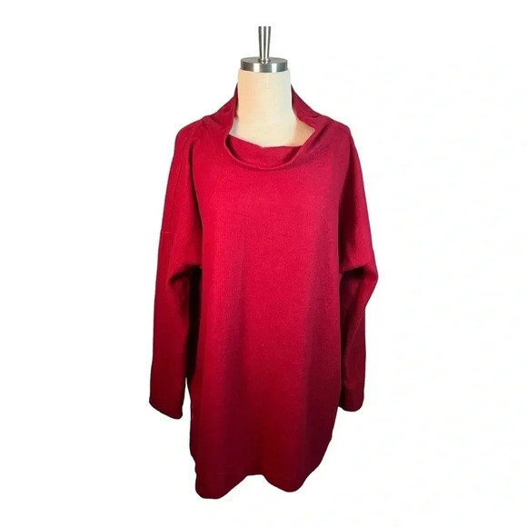 ANTHROPOLOGIE LONG‎ MOCK NECK SWEATER SUPER SOFT RIBBED RED WOMEN SIZE XL - Picture 9 of 11